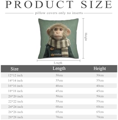 InkRain Winter Animal Cute Monkey Pillow Cover 12x12 Inch Set of 2 Home Decor Decorative Cotton Linen Illustration Pillowcases for Living Room House Sofa