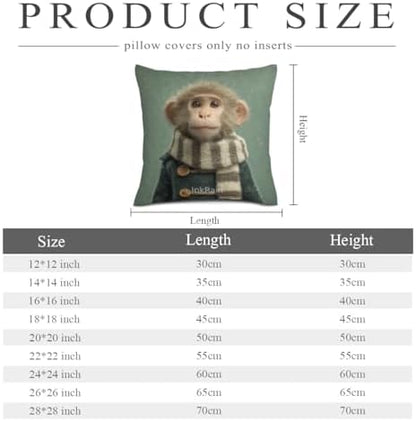 InkRain Winter Animal Cute Monkey Pillow Cover 26x26 Inch Set of 2 Home Decor Decorative Cotton Linen Illustration Pillowcases for Living Room House Sofa