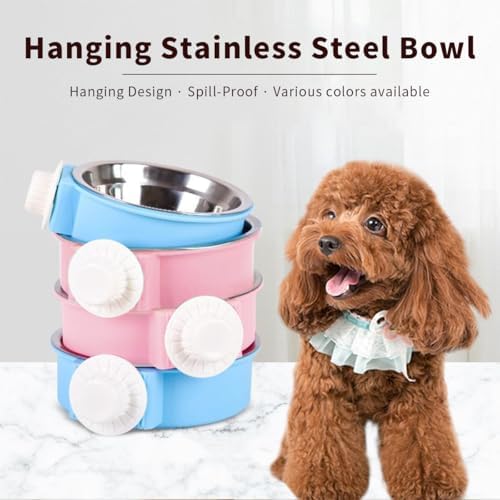 2Pcs Pets Lightweight Stainless Steel Bowl,Removable Stainless Steel Pet Hanging Food Water Feeder Bowl for Puppy Dog Cat Rabbit Ferret Bird Gunea Pigs (Blue-Medium)