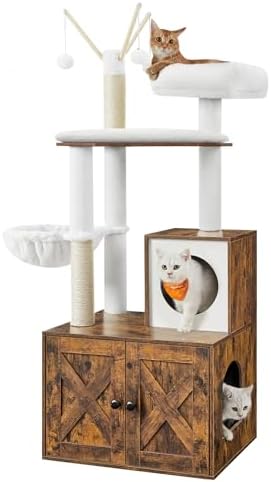 Feandrea Cat Tree with Litter Box Enclosure, 59-Inch, 2-in-1 Condo