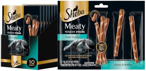 Sheba Meaty Tender Sticks Soft Cat Treats, Tuna Flavor, 5 Count, 10 Pack