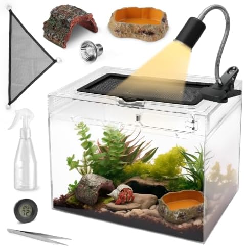 AZV Reptile Tank Starter Kit,8 Piece Escape Proof Hermit Crab Cage Small