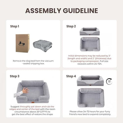 Orthopedic Dog Beds for Medium Size Dogs, Waterproof Egg-Crate Foam Pet Couch Bed with Soft Sides, Non-Slip Dog Sofa with Fleece Removable Washable Cover, 35"L Supportive Pet Sofa, Light Grey