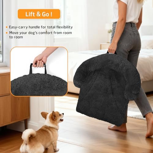 Calming Dog Bed Fluffy Plush Dog Mat for Furniture Protector with Removable Washable Cover for Large Medium Small Dogs and Cats (Extra Large(53x39.3x6), Dark Grey)