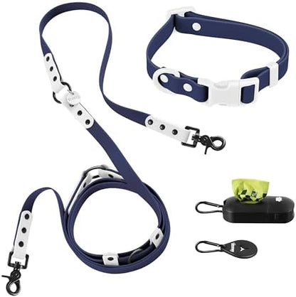 WLK1004J-5SET Luna Small 8FT Adjustable 6-in-1 Waterproof Hands-Free Leash and Collar with LED Flashlight, Bag Dispenser, and Poop Bag Holder, Highball