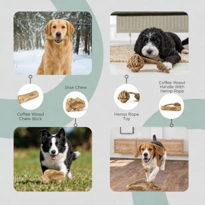 Natural Coffee Wood Slow Chew Dog Toys, 4 Pack, L-XL