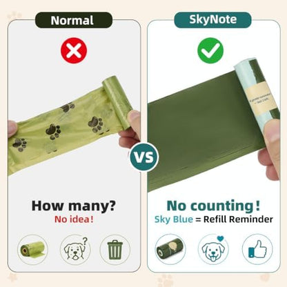 SkyNote Dog Poop Bag Rolls - Last 3 in Sky Blue Refill Reminder Waste Bag Unscented Eco-Friendly Leakproof Pet Doggie Puppy Cat Litter Bags 120 Counts for Walking Travel Home