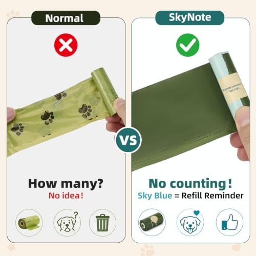 SkyNote Dog Poop Bag Rolls - Last 3 in Sky Blue Refill Reminder Waste Bag Unscented Eco-Friendly Leakproof Pet Doggie Puppy Cat Litter Bags 120 Counts for Walking Travel Home