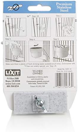 Lixit® Stainless Steel Kennel Food or Water Bowl - Non Spill Hanging Removable Crate Bowls - Carrier Cage Dish for Dogs or Cats for Feeding and Drinking (Stainless Steel, 20 Ounce)