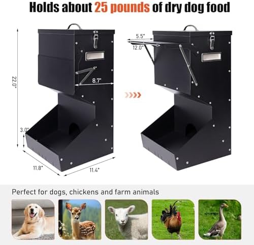 Outdoor Automatic Dog Feeder Large Breed 25 lbs Gravity Dog Feeder
