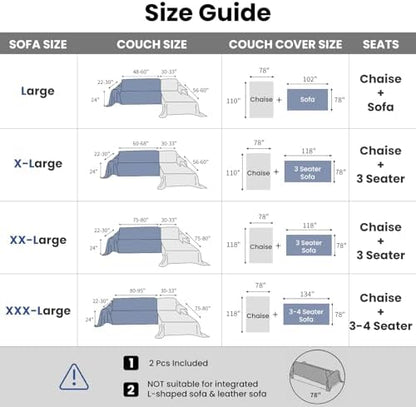 L Shaped Sectional Couch Cover 2 Piece, XXX-Large, Off White