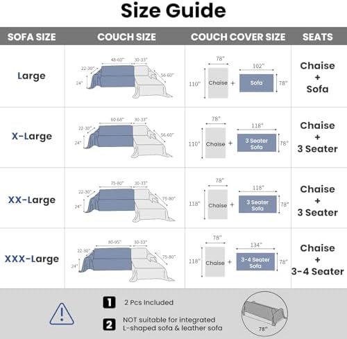 L Shaped Sectional Couch Cover 2 Piece, Large, Khaki