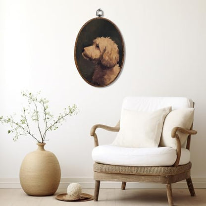 Vintage Dog Oval Framed Wall Art, Dog Lover Gifts Canvas Art Wall Decor，Cute Cottage Hanging Decor Painting Artwork for Home Bedroom Bathroom Pet Shop Living Room Office Decorations 8.3x12inch