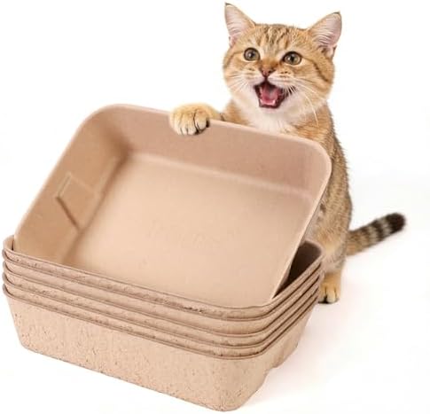 Disposable Litter Boxes for Cats, Durable and Water Resistant, Sustainable Large Disposable Litter Box, Disposable Cat Litter Boxes for Indoor/Travel Use, Standalone or as Liner (Brown, Large 6-Pack)