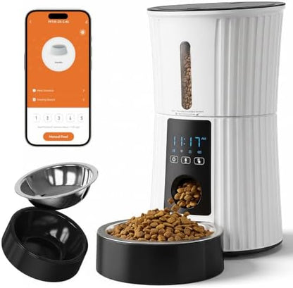 NEWBULIG Automatic Cat Feeder with APP 4L Small Dog Food Dispenser, White
