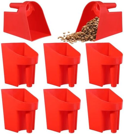 6 Pcs Plastic Enclosed Feed Scoop Heavy Duty Durable Stackable Horse Red Feed Scoop for Livestock Animal Ranchers Homesteaders Farmers, 2 Qt (Red)