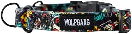 Wolfgang Heavy Duty Martingale Dog Collar with Quick Release Nylon Buckle for Walking & Training, LosMuertos Print, Large