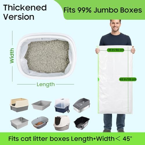 24 Pack Super Jumbo Cat Litter Box Liners 45" x 18", Heavy-Duty Litter Bags