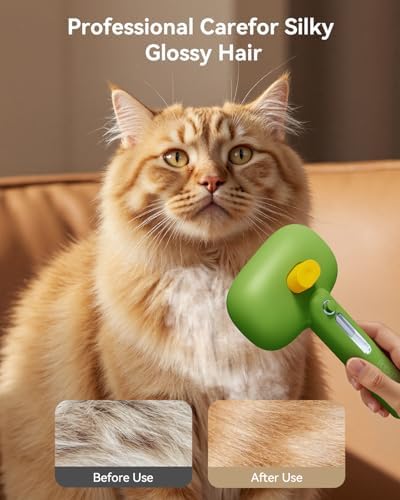 ROJECO 3-in-1 Pet Steam Brush,Spray Hair Removal Detangling Comb,Green
