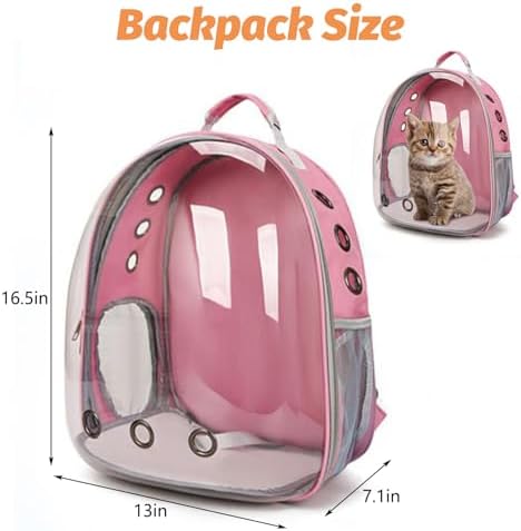 kathson Bearded Dragon Carrier with Harness and Leash Set, Large Reptile Travel Carrier Portable Lizard Backpack Clear Small Animals Carrying Bag for Gecko Hamster Rabbit Hedgehog Kitten (Pink)