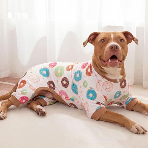 KYEESE Velvet Dog Pajamas for Large Dogs Soft Onesie Shirt, Donut