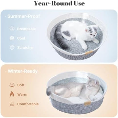 CHEERHOME PETS Handwoven Cat Basket Bed Cooling for Indoor Cat with Cushion