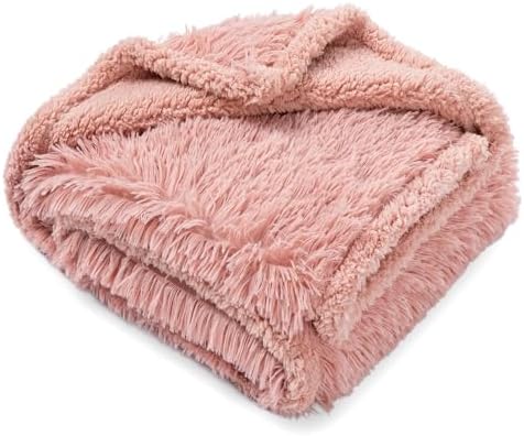 Pink Fluffy Long Faux Fur Pet Throw Blankets for Dogs Waterproof Pet Blanket for Puppy Cats Couch Protector Mat Love Bed Cover Washable(Pink,S)