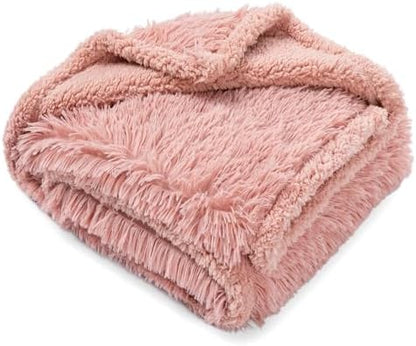 Pink Fluffy Long Faux Fur Pet Throw Blankets for Dogs Waterproof Pet Blanket for Puppy Cats Couch Protector Mat Love Bed Cover Washable(Pink,S)