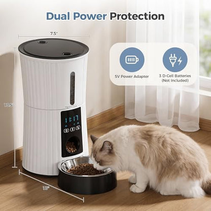 DUMOS 4L Automatic Cat Feeder, Dog Food Dispenser with APP Control, White