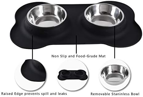 Hubulk Pet Dog Bowls 2 Stainless Steel Dog Bowl with No Spill Non-Skid Silicone Mat + Pet Food Scoop Water and Food Feeder Bowls for Feeding Small Medium Large Dogs Cats Puppies (Extra Large, Black)