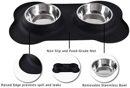 Hubulk Pet Dog Bowls 2 Stainless Steel Dog Bowl with No Spill Non-Skid Silicone Mat + Pet Food Scoop Water and Food Feeder Bowls for Feeding Small Medium Large Dogs Cats Puppies (Extra Large, Black)