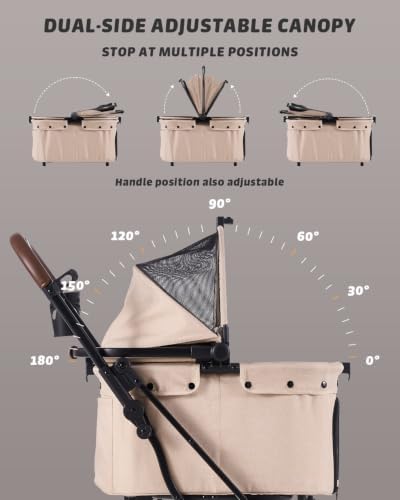 797Audio Dog Cat Stroller for Small Medium Pets,3-in-1 Foldable Pet Stroller with Detachable Carrier,Car Seat,One Click Folding,All-Terrain 4 Wheels,Adjustable Canopy with Sun Shades,Max 121lbs(Beige)