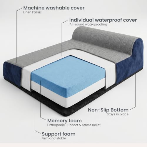 Laifug Orthopedic Memory Foam Extra Large Dog Bed with Pillow and Durable Water Proof Liner & Removable Washable Cover & Smart Design (Large (40"x25"x5.5"), Slate Blue)