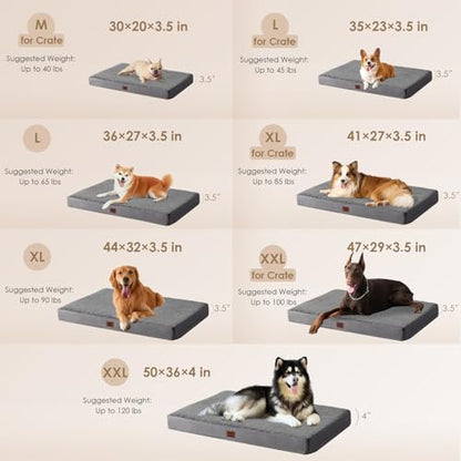 EHEYCIGA Orthopedic Dog Bed with Removable Washable Cover, Grey, 30x20