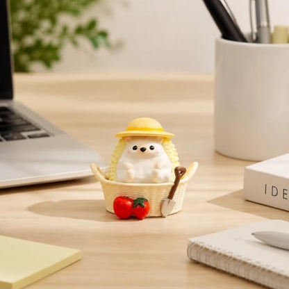 Soft Yellow Hedgehog Pen Holder, Cute Resin Basket Desk Decor