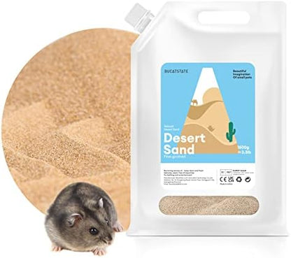 BUCATSTATE Hamster Sand, No-Dust 3.3LB Chinchilla Dust Bath with Pour Spout, 100% Natural Desert Bathing Sand for Syrian Hamster Gerbil Rat Mice Small Animals (Fine Sand)