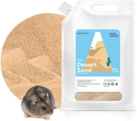 BUCATSTATE Hamster Sand, No-Dust 3.3LB Chinchilla Dust Bath with Pour Spout, 100% Natural Desert Bathing Sand for Syrian Hamster Gerbil Rat Mice Small Animals (Fine Sand)