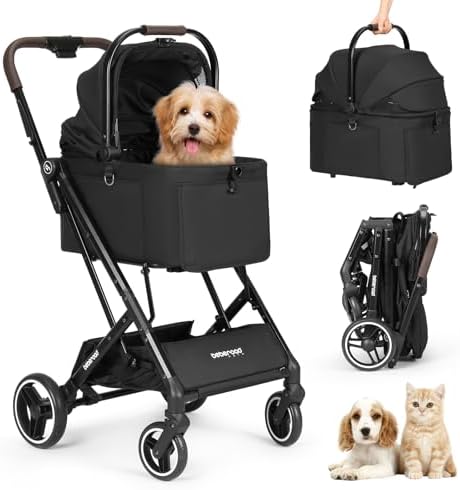 X2 Pet Stroller Dog Cat Stroller for Small Pets Detachable Carrier, Black