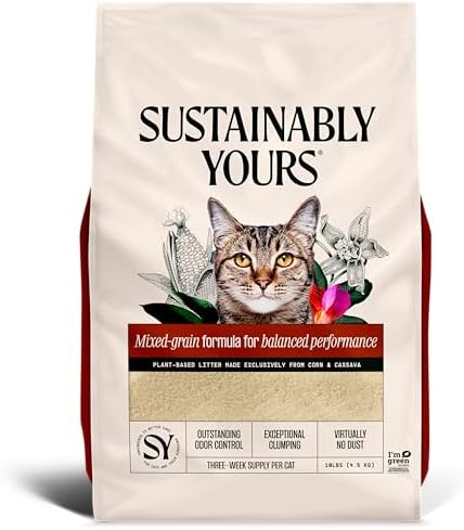 Sustainably Yours Natural Cat Litter, Mixed-Grain Formula, Exceptional Clumping & Odor Control, Virtually No Dust, Easy to Scoop, Corn & Cassava Plant-Based, Unscented, 10 lbs (Pack of 2)