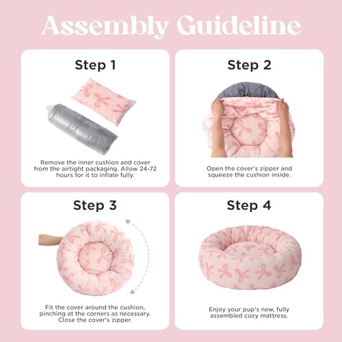 LE SURE Shown on TV Jacquard Donut Dog Beds Medium,Pink Taffy 30x30x8in