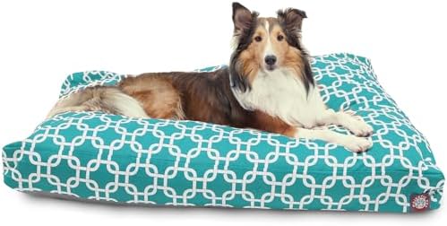 Majestic Pet Shredded Memory Foam Dog Bed Large with Removable Washable Cover – Rectangle Orthopedic Dog Bed–Durable Dog Crate Bed-Flat Dog Bed for Senior Dogs - (44x36) L - Links - Teal