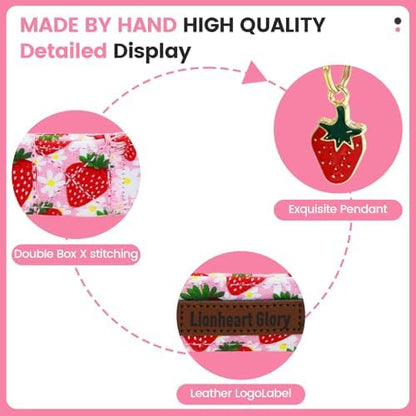 Lionheart glory Dog Collar - Cute Dog Collars Adjustable Soft Dogs Collar Strawberry Flowers Pattern Pet Collars for Small Dogs Male Female Spring Holiday