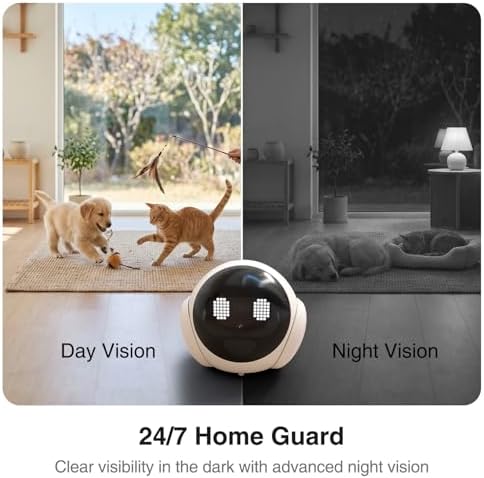 Smart Mobile Pet Camera Robot for Home Indoor, Movable 1080P Monitoring Dog and Cats, 2-Way Talk, Night Vision, Battery-Powered with Phone App Control