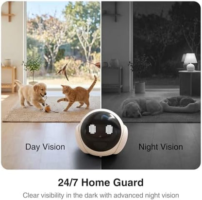 Smart Mobile Pet Camera Robot for Home Indoor, Movable 1080P Monitoring Dog and Cats, 2-Way Talk, Night Vision, Battery-Powered with Phone App Control