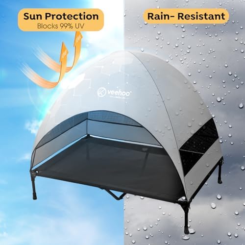 Veehoo Outdoor Dog Bed with Canopy, Cooling Elevated Dog Shade for Outside