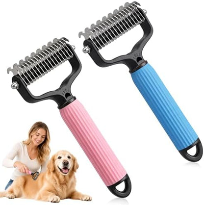 Pet Grooming Brush, Double-Sided Deshedding Dematting Tool for Dogs & Cats, Detangling Tool For Matted Fur, Ideal For Medium Or Long Haired Breeds (2Mix)