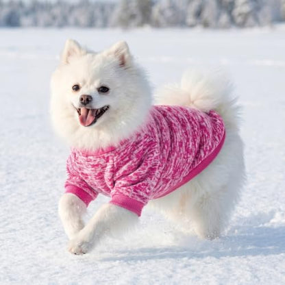 2 Pack Dog Sweaters for Small Dogs Girl Boy Winter Fleece Clothes Warm Soft Dog Sweatshirt Outfit for Dogs Cats Pet Apparel (Red+Rose Red, S (Back: 11.8",Chest: 15.7", 5.5-10Ibs))