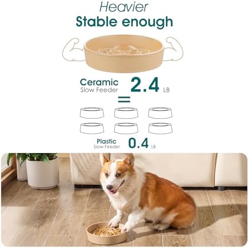 vancasso Ceramic Slow Feeder Dog Bowl, 1.5 Cup Puzzle Dish for Medium Breed
