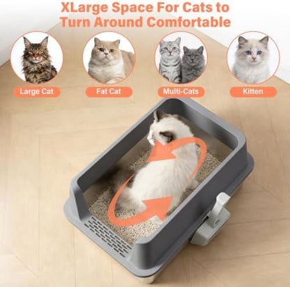 Stainless Steel Cat Litter Box with Lid, XL Metal Litter Box