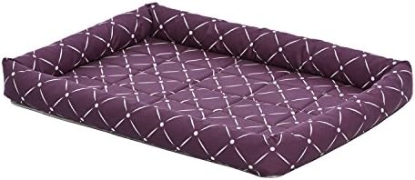 MidWest Homes for Pets 40230-PLD Quiet Time Couture Ashton Bolster Pet Bed, Intermediate Dog/30, Plum, Plum & White Diamond Pattern, 30-Inch